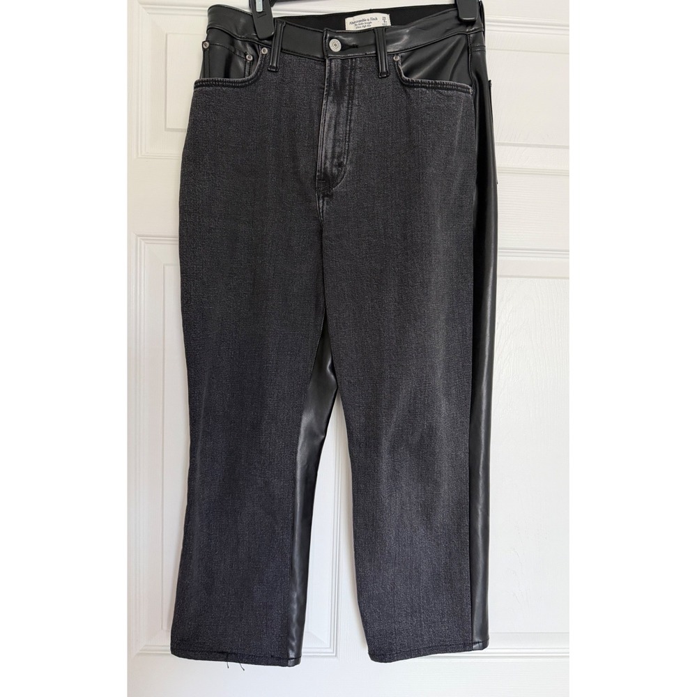 Abercrombie Curve Love Ultra High Rise Ankle Straight Vegan Leather Denim 29 8XS